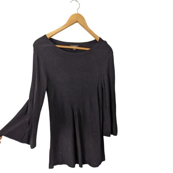 Lord Taylor Long Stretch Knit Tunic Top 34 Sleeves Bell Flared Shirt Black - Picture 7 of 10